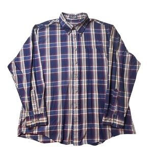 Vintage Marc Lewis Button Down Shirt Mens XL Blue Nor'easter Plaid Long Sleeve